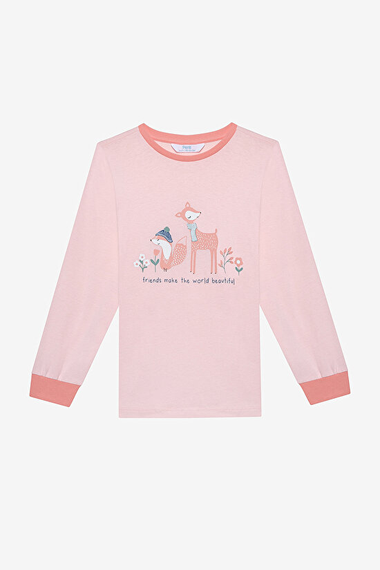 Pamuklu Kız Çocuk Woodland 2li Çok Renkli Pijama Takımı - 3