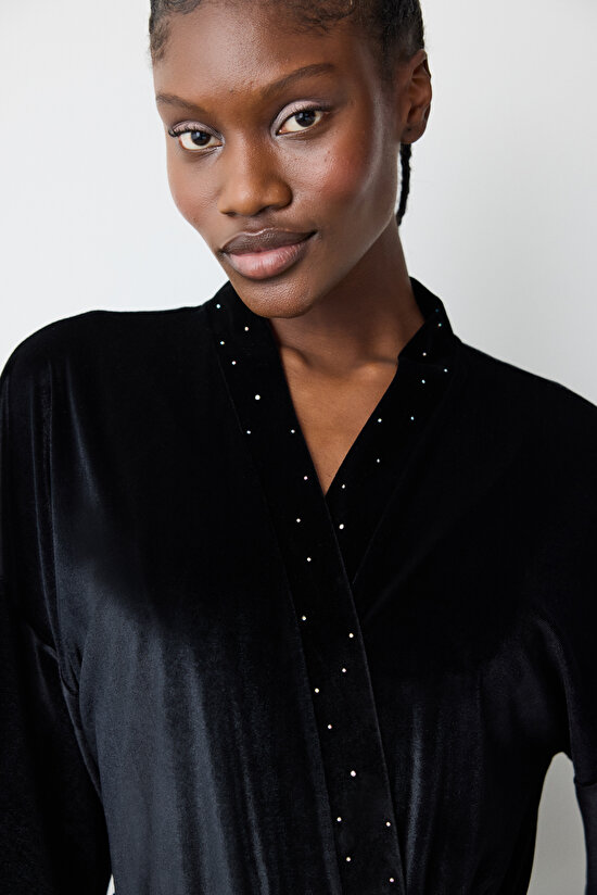 Party Kadife Siyah Sabahlık - 3