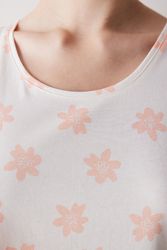 Peach Floral Pantolon Pijama Takımı - 4