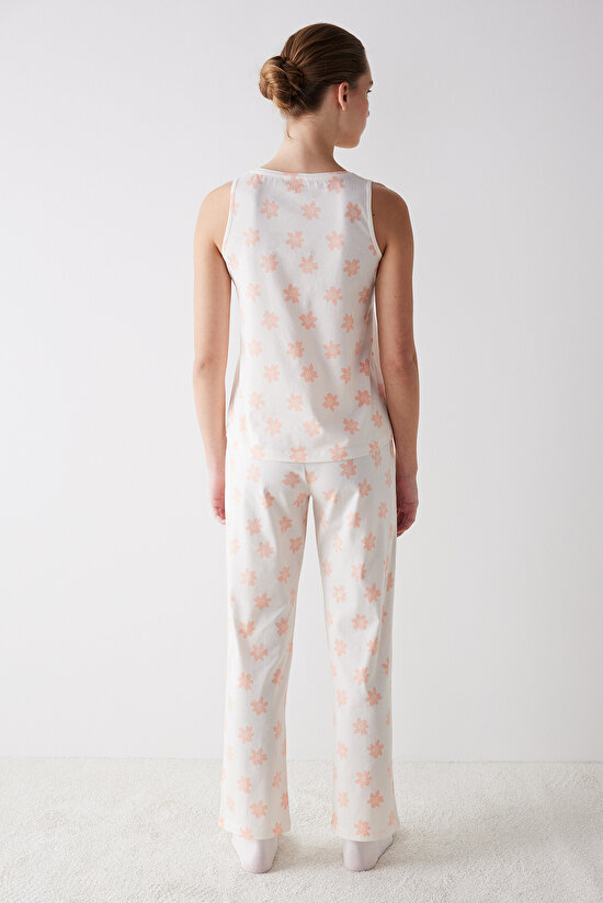 Peach Floral Pantolon Pijama Takımı - 5