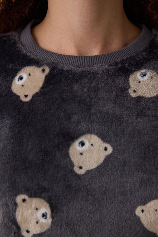 Koyu Gri Ayı Desenli Uzun Kollu Pijama Takımı Koyu Gri Ayı Desenli Uzun Kollu Pijama Takımı - 4