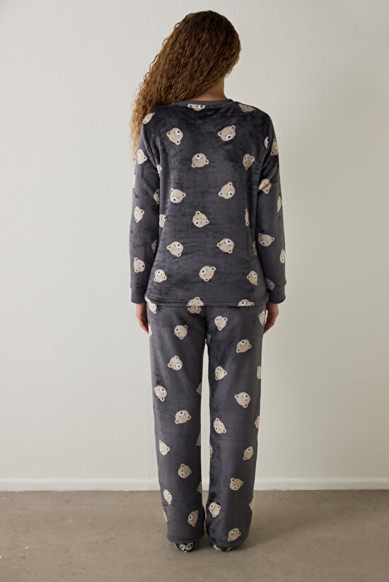 Koyu Gri Ayı Desenli Uzun Kollu Pijama Takımı Koyu Gri Ayı Desenli Uzun Kollu Pijama Takımı - 5