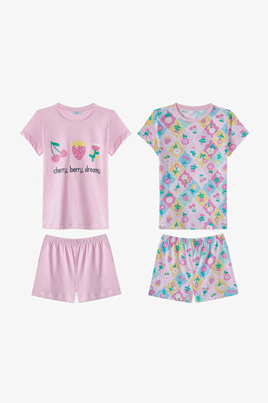 Light Pink Girls Cherry,Berry 2in1 Pajama Set - 1