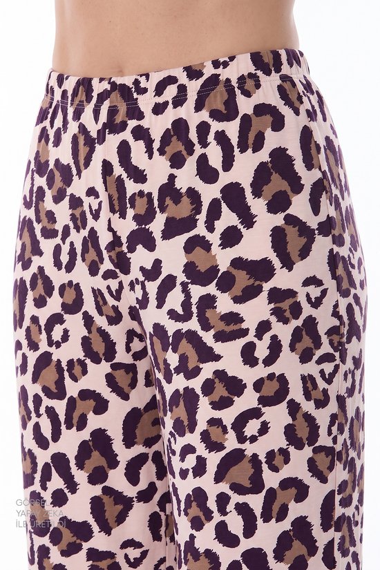 Pembe Collagen Leopar Desenli Kısa Kollu Gömlek Pantolon Pijama Takımı - 3