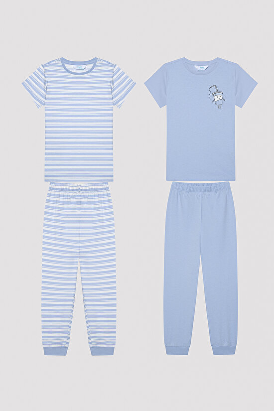 Erkek Çocuk Stripe Çok Renkli 2li Pijama Takımı - 1