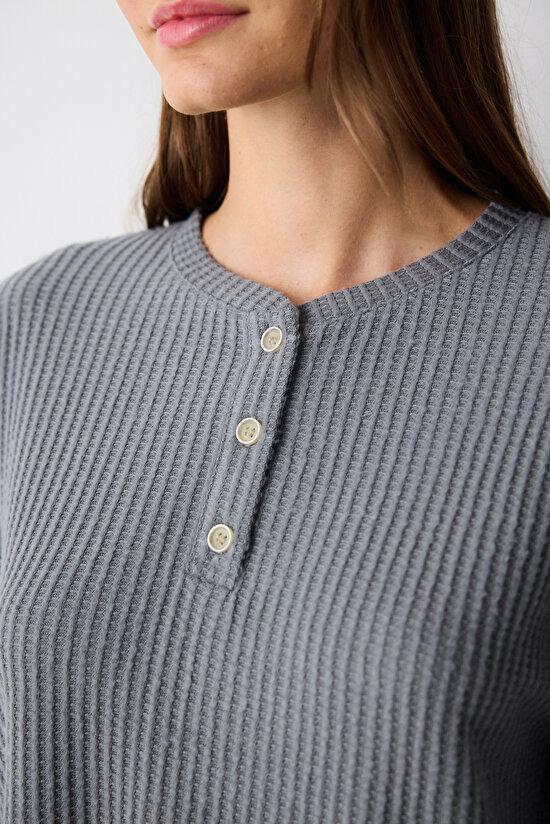 Koyu Gri Waffle Koyu Gri Pantolon Pijama Takımı - 4