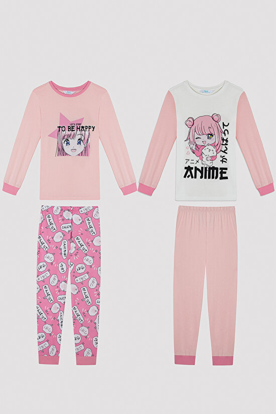 Kız Çocuk Anime Desenli 2 li Pijama Takım - 6
