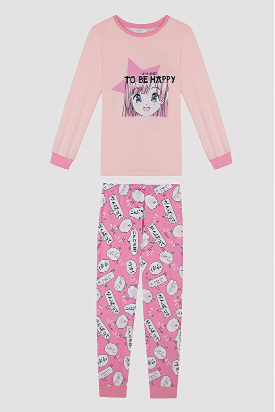 Kız Çocuk Anime Desenli 2 li Pijama Takım - 7