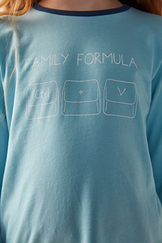Unisex Çocuk Family Formula Slogan Baskılı Pijama Takımı - 2