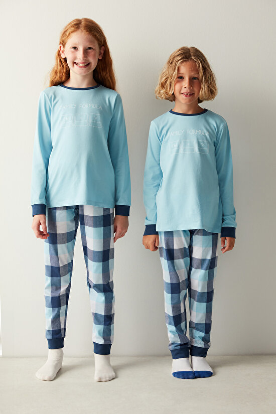 Unisex Çocuk Family Formula Slogan Baskılı Pijama Takımı - 3