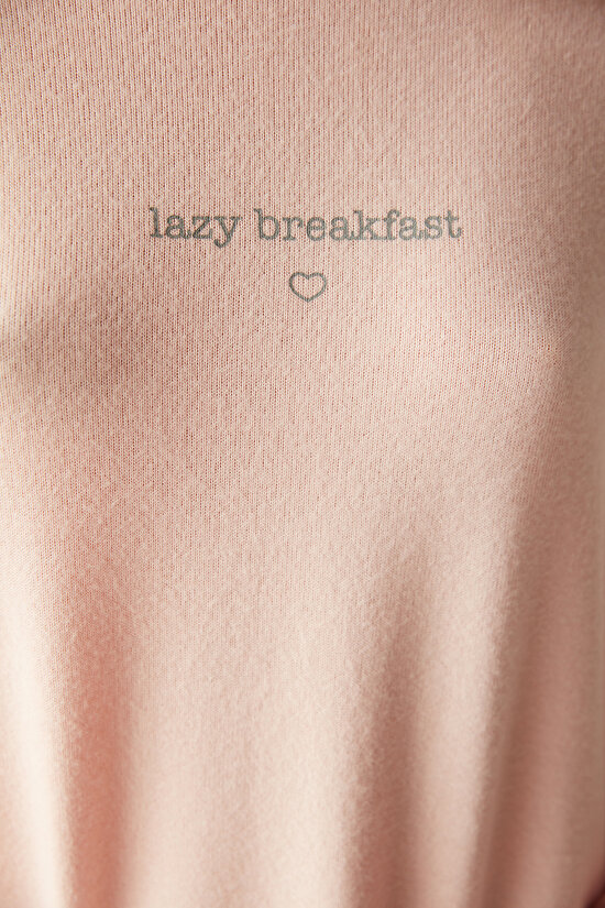 Lazy Breakfast Slogan Pembe Baskılı Pijama Takımı - 5