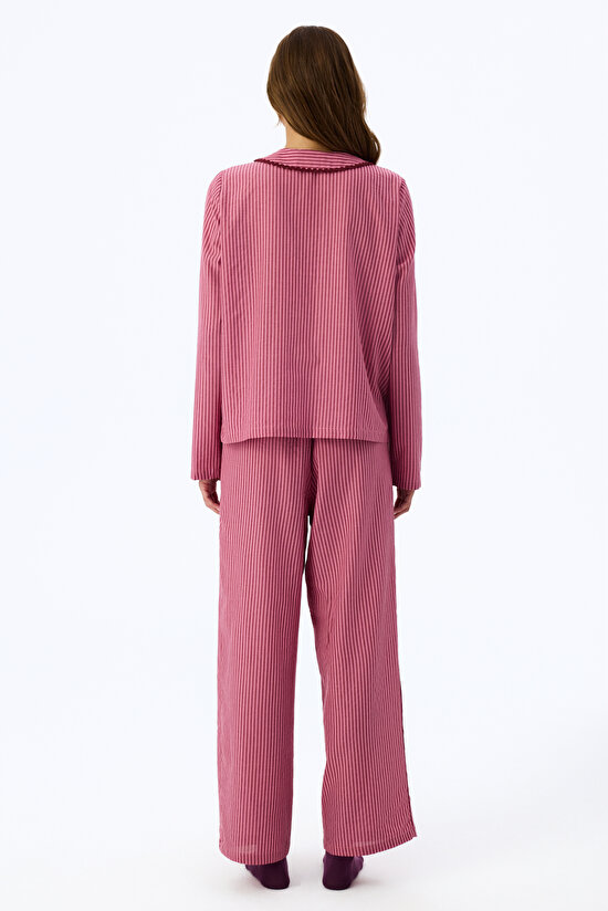 Dusty Rose Rosy Long Sleeve Shirt & Trouser Pyjama Set - 2