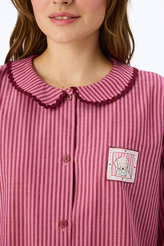 Dusty Rose Rosy Long Sleeve Shirt & Trouser Pyjama Set - 3
