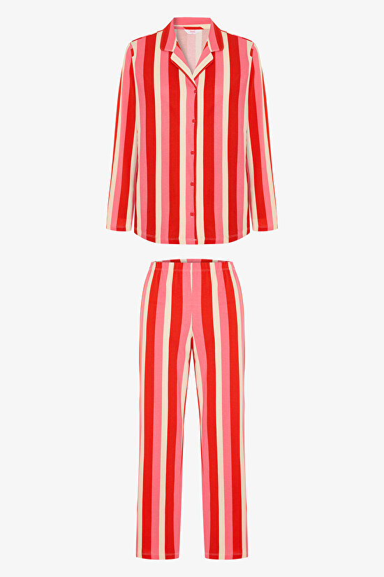 Multi Color Red Line Shirt Pant PJ Set - 1