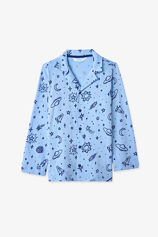 Mavi Erkek Çocuk Cosmic Gömlek Pijama Takımı - 2