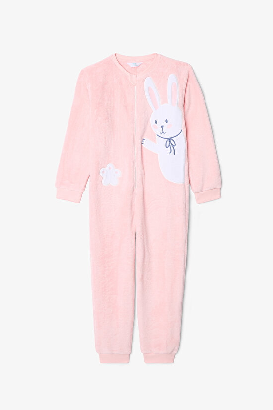 Dusty Rose Girls Bunny Rabbit Patterned Zippered Overalls - 3