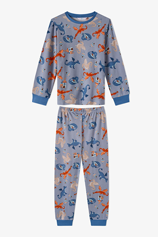 Erkek Çocuk Mavi Mystic Dragons Uzun Kollu Pijama Takımı - 1