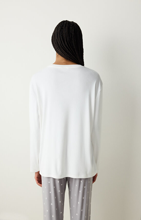 Cute Snowflake Fuzzy Kırık Beyaz Sweatshirt Pijama Üstü - 5