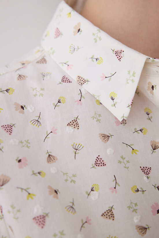 Blossom Pamuklu Gömlek Şort Ekru Pijama Takımı - 4