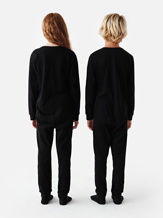 Unisex Çocuk İskelet Desenli Pamuklu Siyah Pijama Takımı - 6