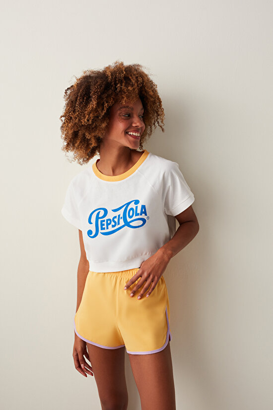 Beyaz Pepsi Kısa Kollu Tişört Pijama Üstü - 5
