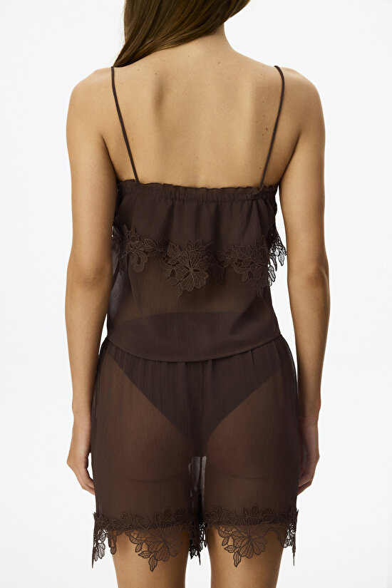 Brown Jasmin Chiffon Shorts Pajama Set - 2