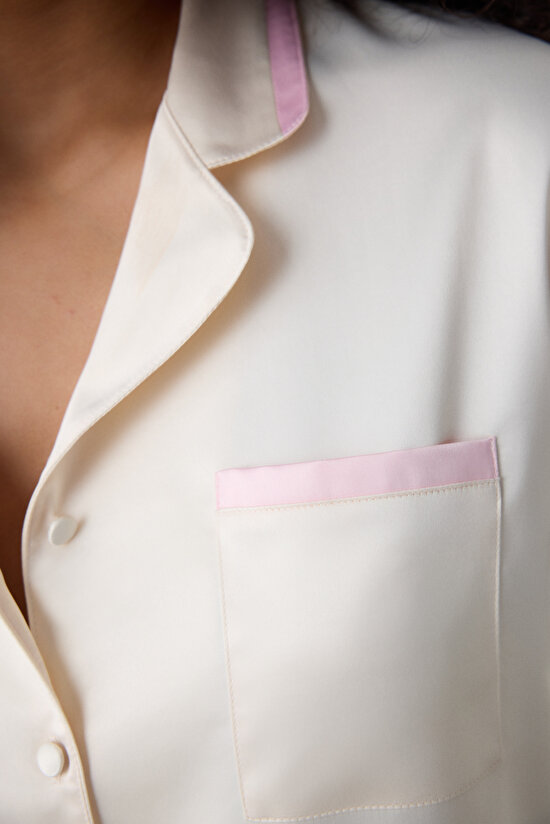 Satin Solid Shirt Pant Cream PJ Set - Penti Loves Paris Collection Satin Solid Shirt Pant Cream PJ Set - Penti Loves Paris Collection - 3