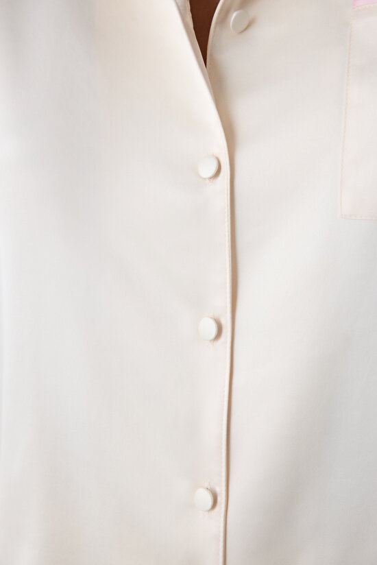 Satin Solid Shirt Pant Cream PJ Set - Penti Loves Paris Collection Satin Solid Shirt Pant Cream PJ Set - Penti Loves Paris Collection - 4