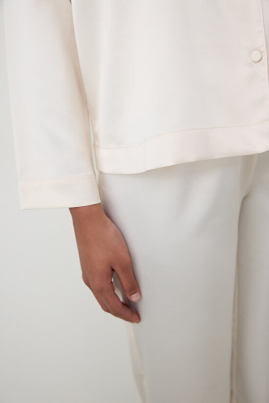 Satin Solid Shirt Pant Cream PJ Set - Penti Loves Paris Collection Satin Solid Shirt Pant Cream PJ Set - Penti Loves Paris Collection - 5