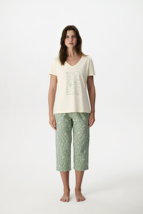 Light Green Golden Hour Capri Pajama Set - 3