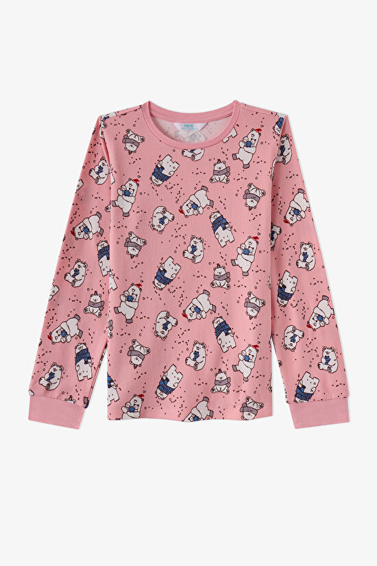 Kız Çocuk Pembe Snowy Bears Uzun Kollu Pijama Takımı - 2