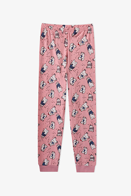 Kız Çocuk Pembe Snowy Bears Uzun Kollu Pijama Takımı - 3