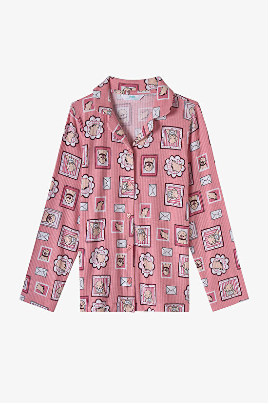 Girls' Pink Kind Mailing Dog Print Long Sleeve Shirt & Trouser Pyjama Set - 2