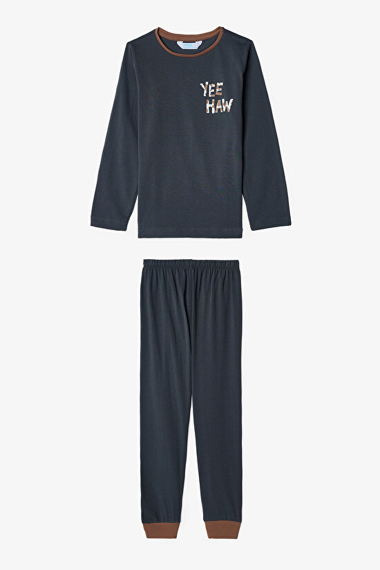 Erkek Çocuk İnek Desenli Uzun Kollu Pamuklu 2'li Pijama Takımı - 5