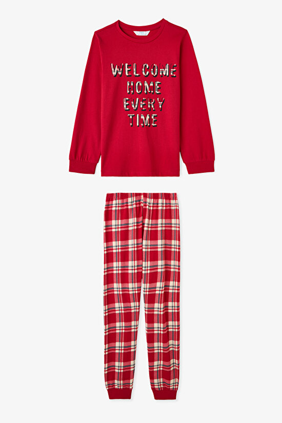 Erkek Çocuk Guests Ekoseli Pamuklu Uzun Kollu 2'li Pijama Takımı - 10