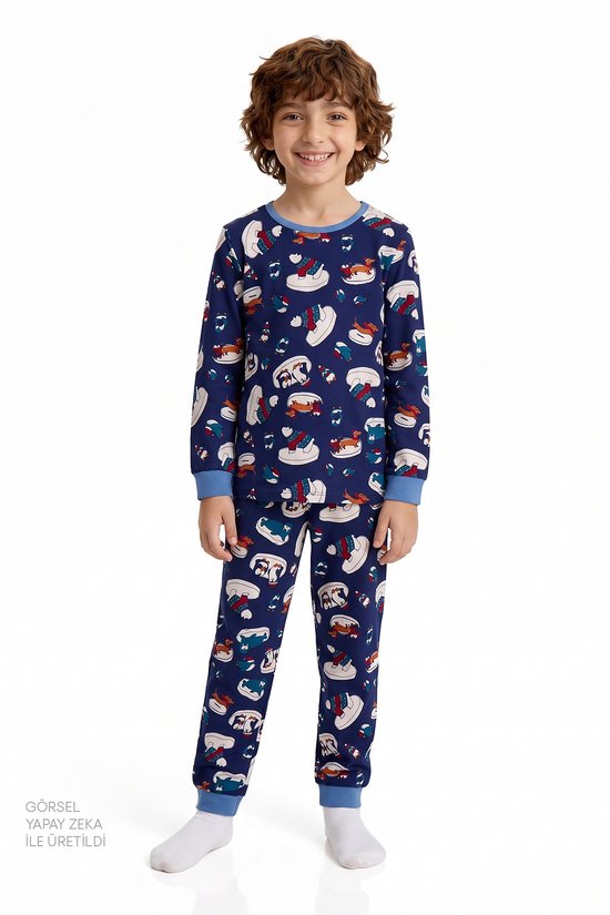 Boys' Blue Winter Animals Long Sleeve 2 Pack Pyjama Set - 1