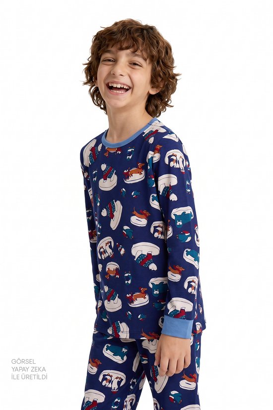 Boys' Blue Winter Animals Long Sleeve 2 Pack Pyjama Set - 2