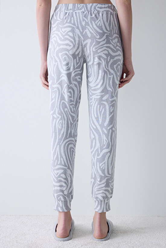 Pamuklu Chloe Printed Gri Pantolon Pijama Altı - 3