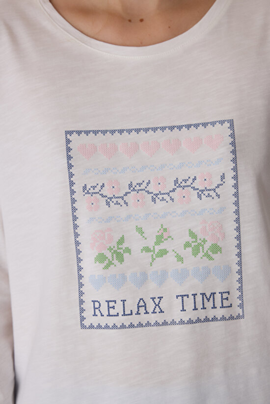 Off-White Relax Time T-Shirt Pajama Top - 4