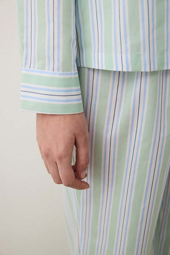Perri Gömlek Pantolon Çizgili Açık Yeşil Pijama Takımı - 5