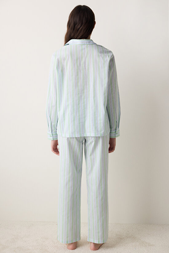 Perri Gömlek Pantolon Çizgili Açık Yeşil Pijama Takımı - 6