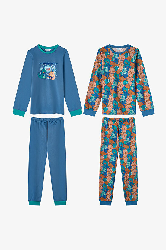 Boys' Capy&dino Together Long Sleeve 2 Pack Pyjama Set - 1