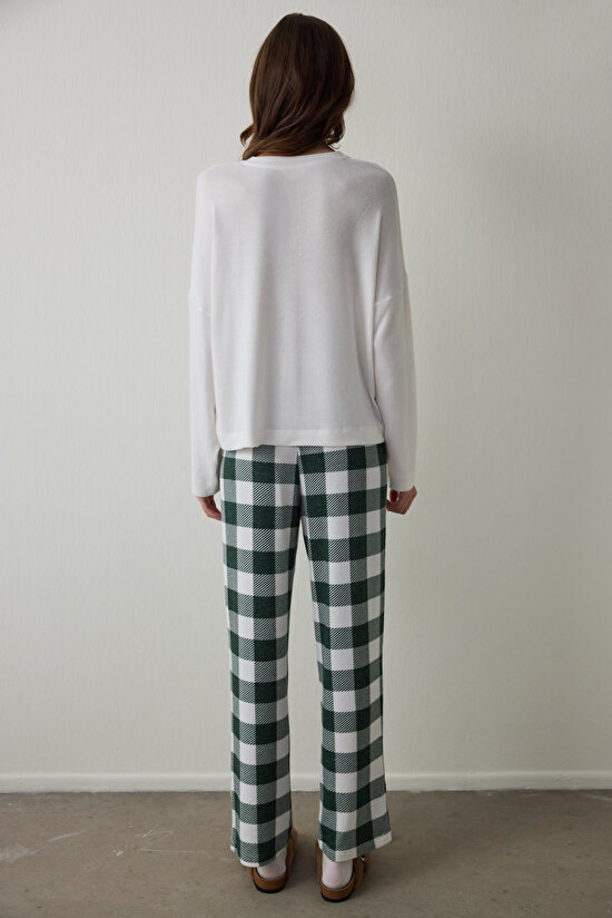 Dark Green With Love Plaid Thermal Effect Pajama Bottoms - 2