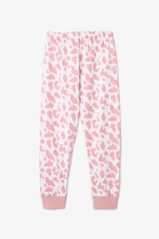 Pembe Kız Çocuk İnek Desenli Uzun Kollu Pamuklu 2li Pijama Takımı - 7