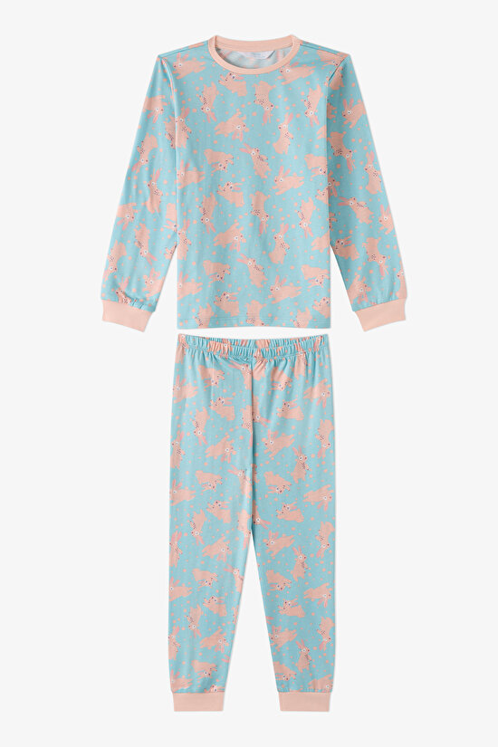 Kız Çocuk Mint Bunny Ride Pamuklu Uzun Kollu 2'li Pijama Takımı - 2