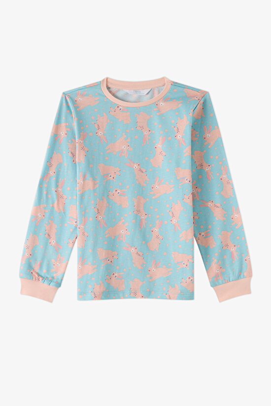 Kız Çocuk Mint Bunny Ride Pamuklu Uzun Kollu 2'li Pijama Takımı - 3