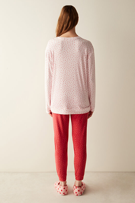 Yıldız Desenli Fuzzy Sweatshirt Pembe Pijama Üstü - 5
