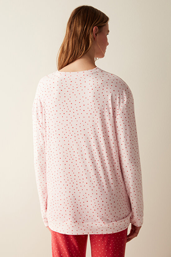 Yıldız Desenli Fuzzy Sweatshirt Pembe Pijama Üstü - 6
