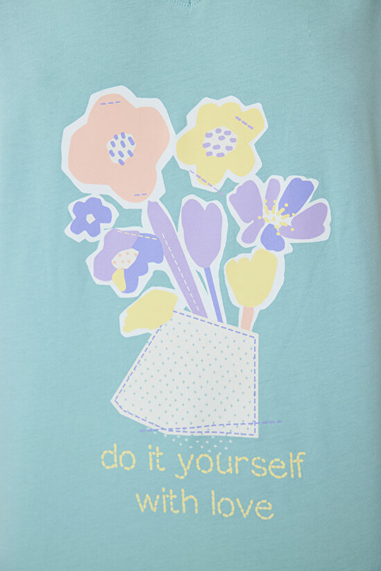 Mint Green With Love Floral Patterned V-Neck Short Sleeve Pajama Set Mint Green With Love Floral Patterned V-Neck Short Sleeve Pajama Set - 3