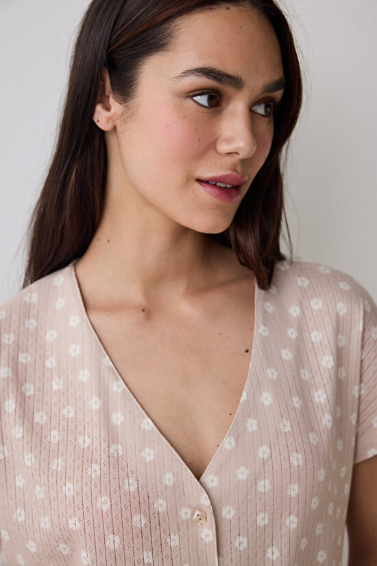 Lucy Pointel Bej Kapri Pijama Takımı - 3